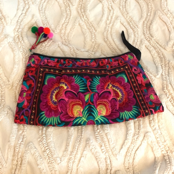 Embroidered Clutch with Wrist Strap - Picture 2 of 2